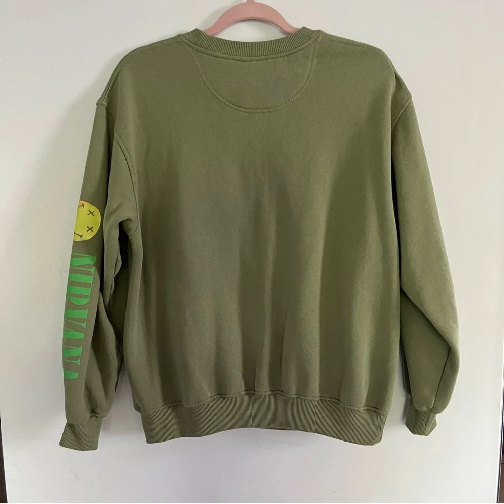 NIRVANA Green Multicolor Smiley Face Overdyed Sweater Sweatshirt Unisex Sz S